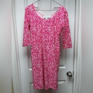 Sara Campbell Hot Pink & White Print Stretch Dress – Size S
